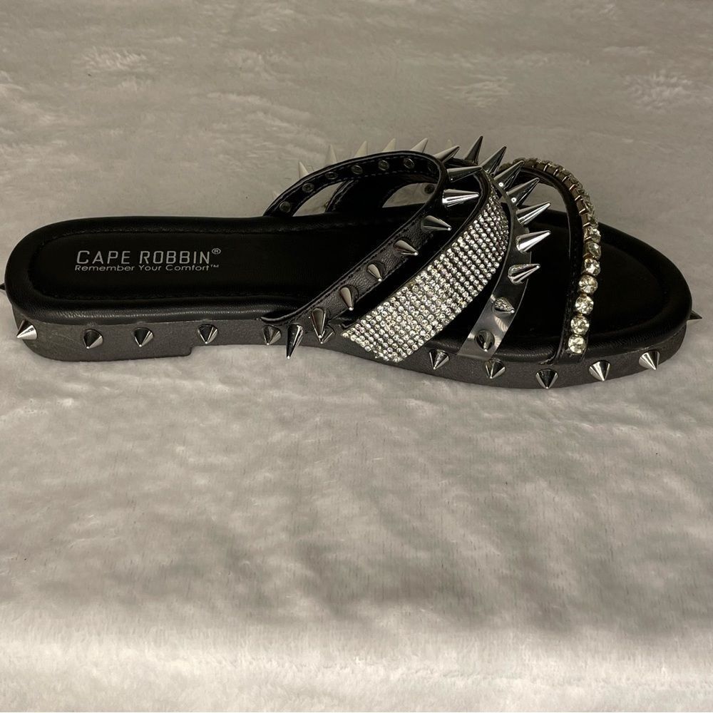 CAPE ROBBIN XTREME SLIDES Shoes Silver Metal with spikes and rhinestones BLACK 6 - Picture 8 of 10